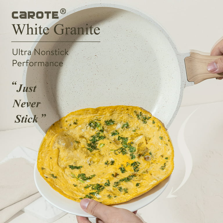 Carote Pots and Pans Set Nonstick, 10 Pcs White Granite Induction