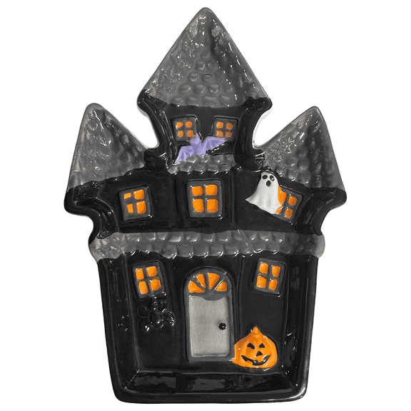 Halloween Haunted House Ceramic Spoon Rest – Festive Kitchen Countertop Utensil Holder, 7.25" x 5"