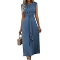 thumbnail image 2 of Robe Midi T-Shirt Sans Manches Décontractée d'Été pour Femmes, Coupe Ajustée, Taille à Nouer, Débardeur, Longues Robes, Bleu Brume, S, 2 of 9