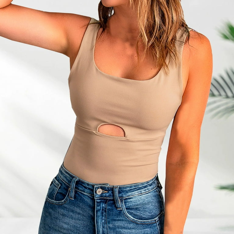 Women Fashion Summer Solid Color Tank Top U Neck Sleeveless Cutout Off  Shoulder Top Busty Top Ladies Camis Party Street Club Camisoles Dailywear