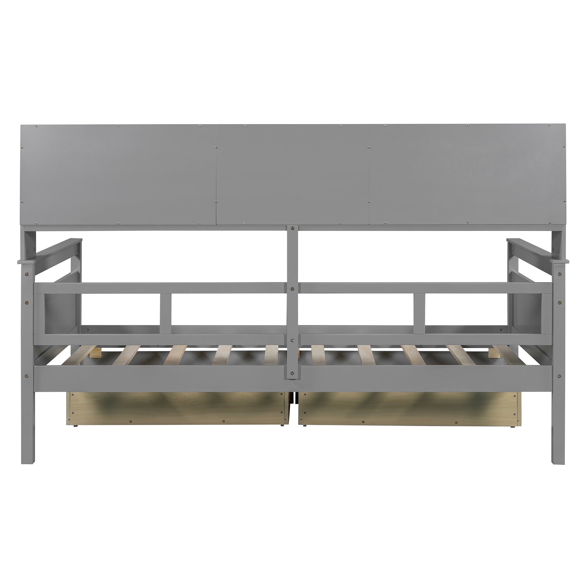Euroco Wood Twin Size Platform Bed with 2 Drawers, Captain Bed with Storage Shelves, Gray