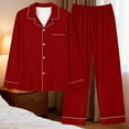 thumbnail image 4 of XUNKUSGA Women's Pajama Sets Long Sleeve Button Down and Pant Pj Sets Cotton Two-Piece Sleepwear Soft Solid Color Pajamas for Women Set Comfortable Loungewear Lounge Set S-2XL Red, 4 of 6