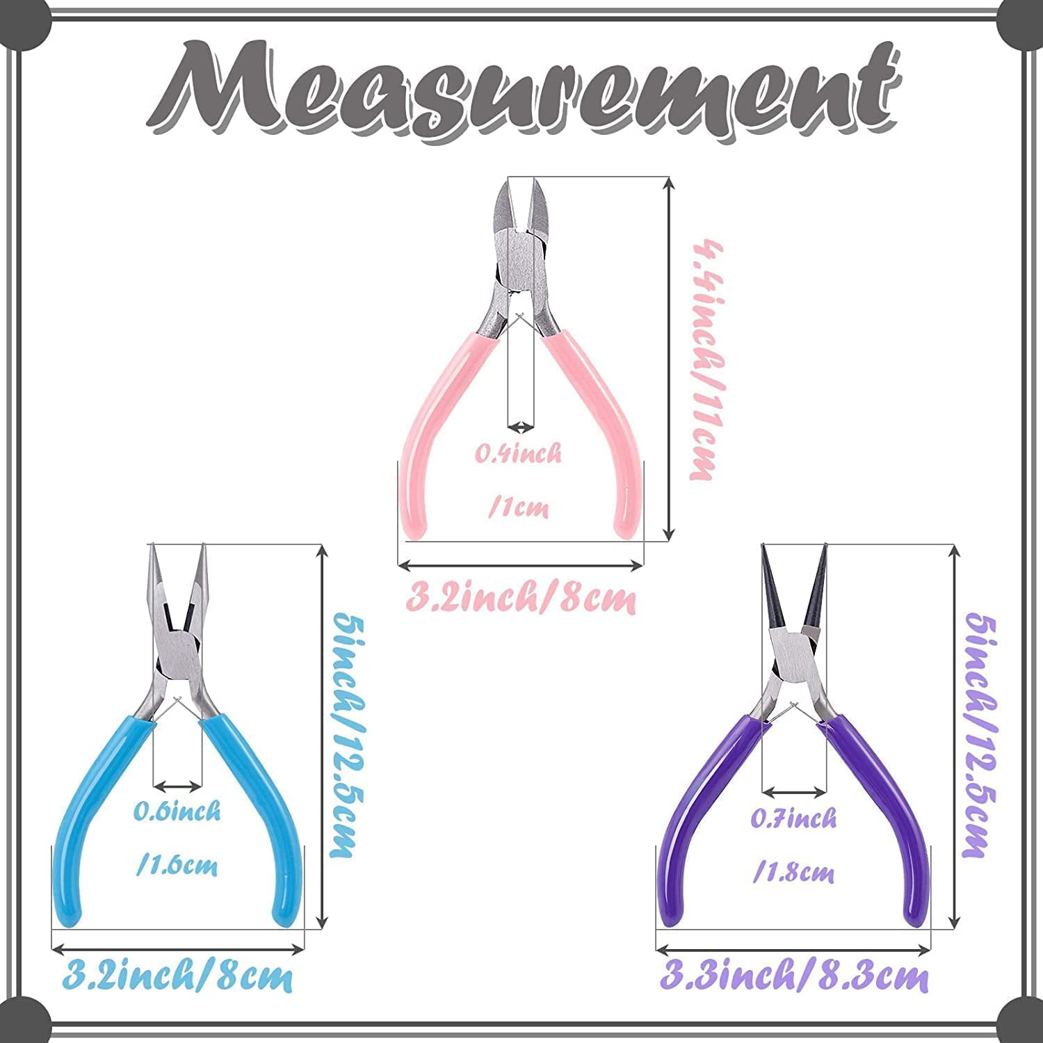 3 Pack Jewelry Set Tools Includes Needle Nose, Round Nose and Wire Cutters Chain Nose for Jewelry Making Repair, Wire Wrapping, Beading and Crafts