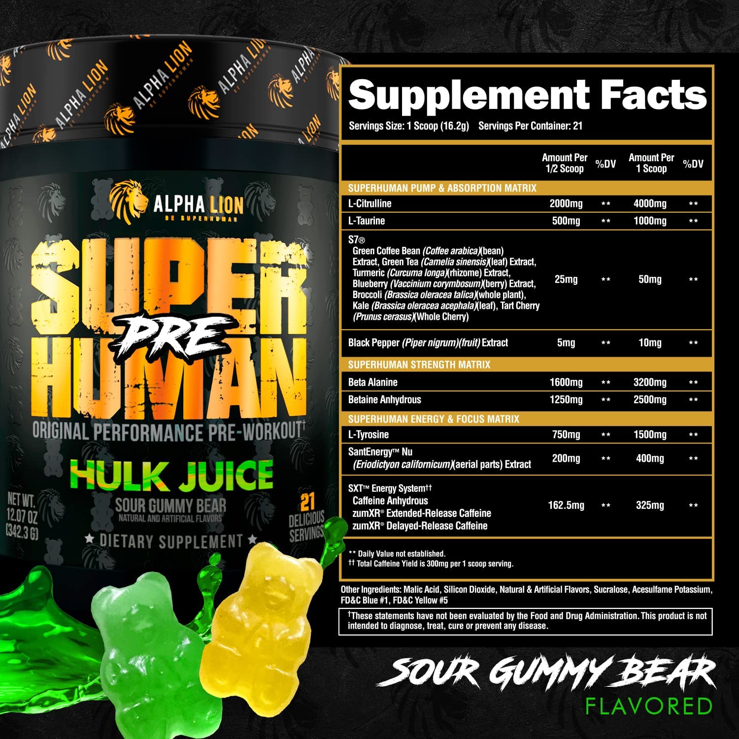 Alpha Lion Superhuman SPORT Pre-Workout Powder - 21 Servings, 2 Flavors, New