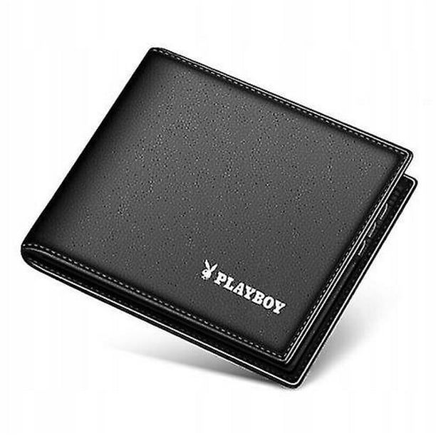 Billetera de piel de vaca de negocios para hombre, corta, negra