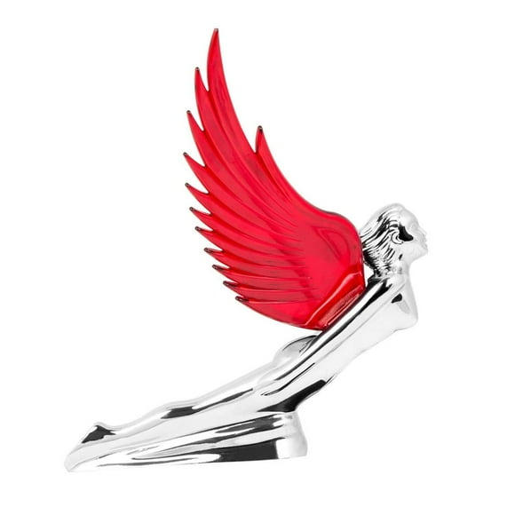 GG Grand General 48109 Red 8 X 8 inches Chrome Flying Goddess Hood Ornament with Windriders