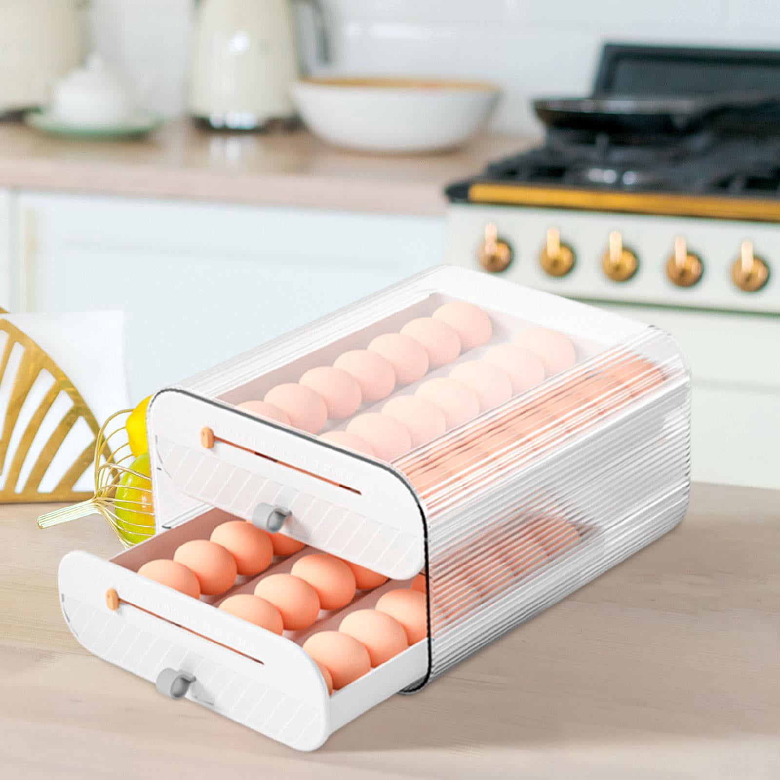Nishiyuenyi Egg Holder Tray Clear Large Capacity 2 Layer Drawer Trays Refrigerator Organizer