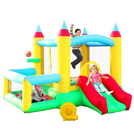WELLFUNTIME Inflatable Bounce House Kids Bouncer Jumping Castle Slide with Blower, Ball Pit, Large Bouncing Area for Outdoor