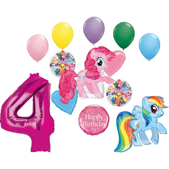 My Little Pony Pinkie Pie and Rainbow Dash 4th Birthday Party Supplies and Balloon Decorations