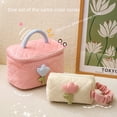 thumbnail image 5 of Bolsa de maquillaje de pana color crema con diseño de tulipán, de cera suave y decorativa, bolsa de maquillaje portátil de gran capacidad, 5 of 5