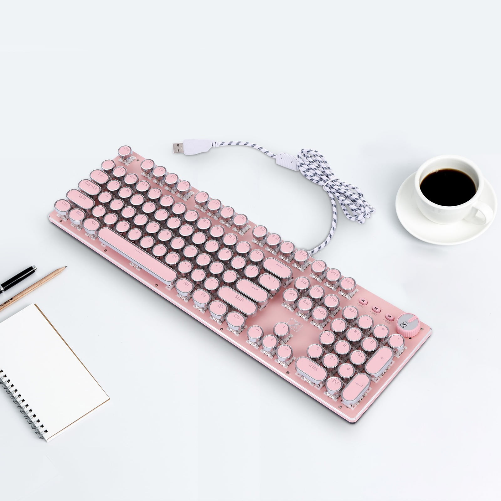 【HI FI FNK】Raw Button Henleyneck Knit NGHnuifg Gaming Keyboard, Retro Punk Style, Blue Switch