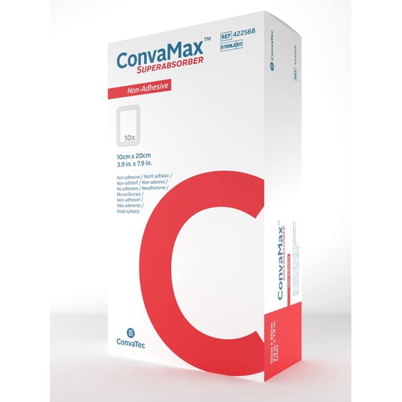 ConvaTec ConvaMax Superabsorber Non-Adhesive 4"x8" Soft Absorbent Wound Dressing with High Fluid Retention, 422568, Box of 10