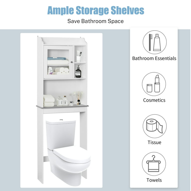 Tangkula 2-Tier Shelf with Towel Bar Wall Mount Bathroom Toilet Organizer Storage Shelf