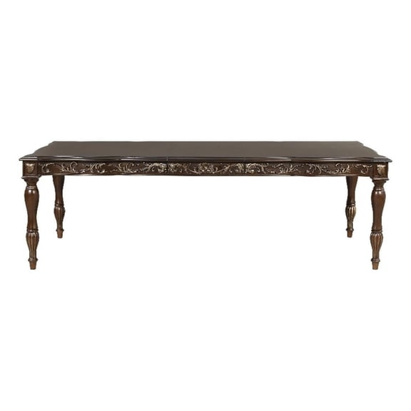 Benjara Mitch 76-94" Extendable Rectangular Dining Table- Scalloped Edge- Brown