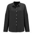 thumbnail image 5 of Jxximdong Button Up Shirts Women Single Breasted Pleated Lapel Shirt Independent Station Explosion Solid Color Tops Black Spring Tops S, 5 of 9