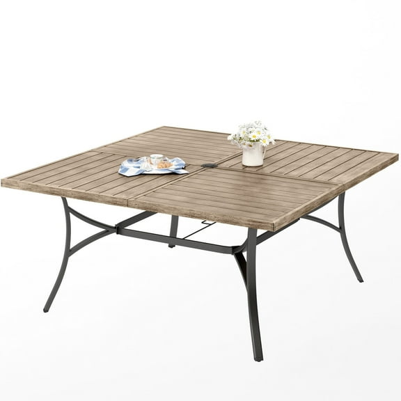 Sophia & William Metal 60" x 60" Patio Outdoor Square Dining Table for 8, Teak Color