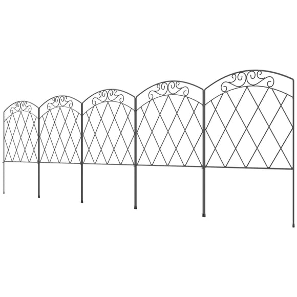 5-Pack Decorative Garden Fence, Black Steel Swirl Flower Edging & Small Animal Barrier, 120.1" W x 31.5" H Outdoor Metal Fence Panels for Yard, Patio and Flower Bed Borders