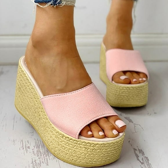 YOUSNH Slippers for Women Ladies Wedges Slippers Causal Peep Toe Shoes Classic Fit Sandals Womens Slippers Pink 9
