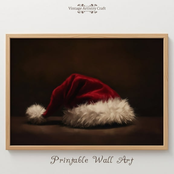 PosterArt Santa Hat Winter Holiday Poster, Rustic Vintage Wall Art, Red Festive Home Decoration, 8x12 UNFRAMED