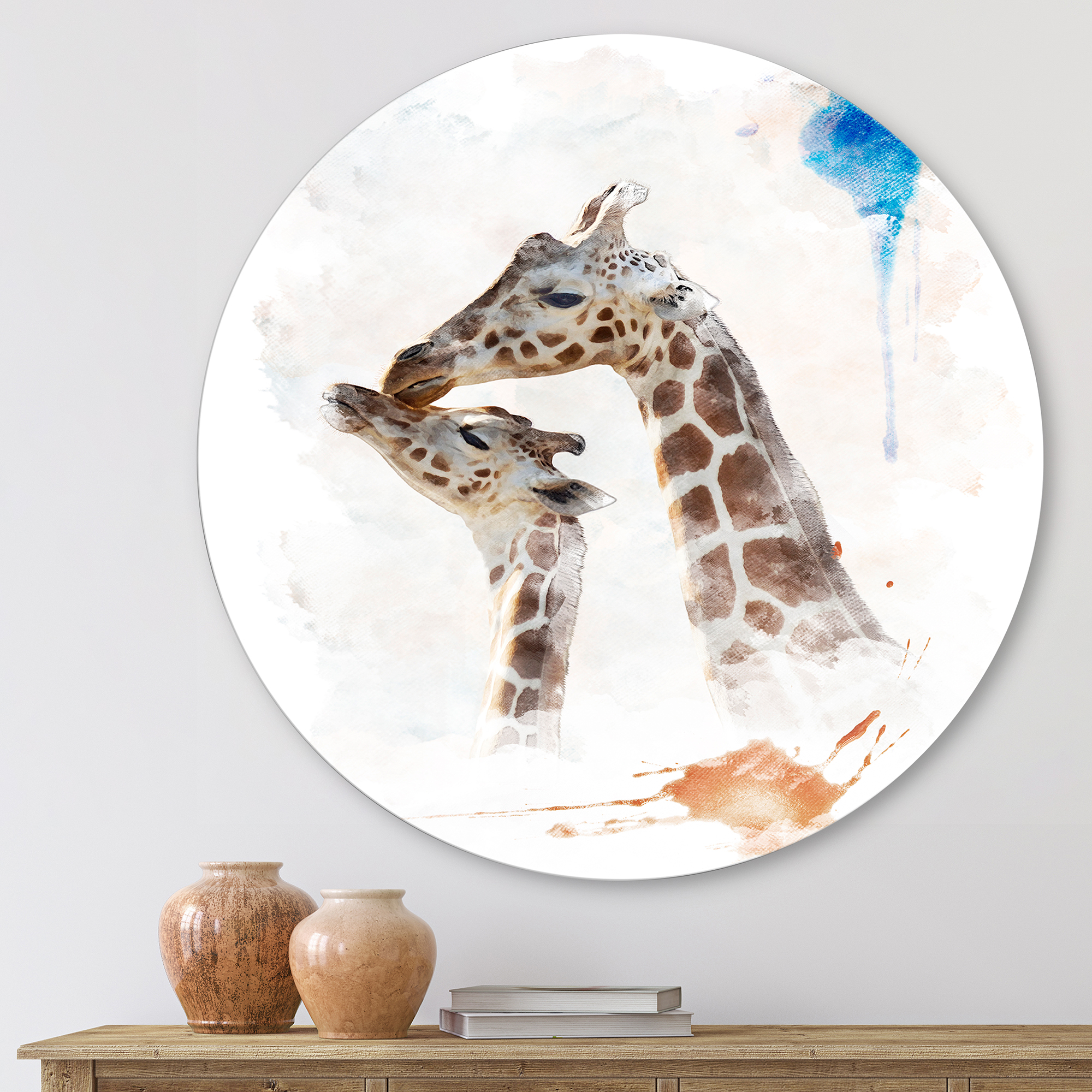 Designart 'Portrait of A Child and Giraffe' Farmhouse Circle Metal Wall Art 11x11 - Disc of 11