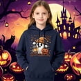 thumbnail image 2 of CUZIBR Toddler Halloween Graphic Hoodies For Girls Baggy Ghost Pumpkin Print Oversized Pullover Sweatshirt With Pocket Long Sleeve School Casual Daily Cozy Fall Winter Streetwear,Navy,6-7 Years, 2 of 4