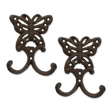 DII Cast Iron Collection Decorative Wall Hook Set, Butterfly, 2 Count