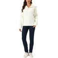 thumbnail image 2 of INSPIRE CHIC Women 's Long Sleeve Half Zip V Neck Collar Ribbed Knitted Sweaters Jumper Top S White, 2 of 6