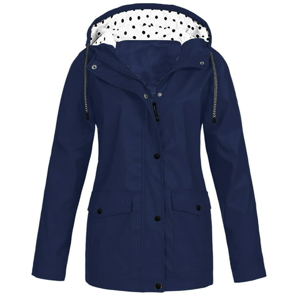 Chaquetas y abrigos casuales con capucha de manga larga para mujer, chaqueta impermeable lisa para exteriores, impermeable con capucha de talla grande, chaqueta de fibra de poliéster a prueba de vient