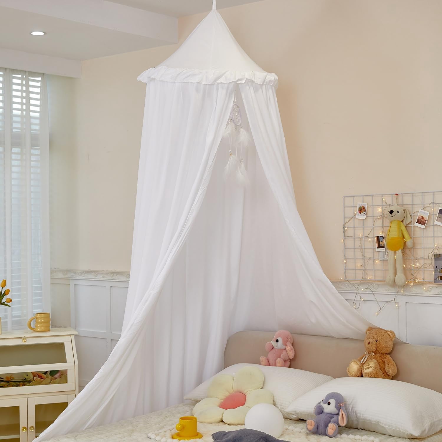 Princess Decor Canopy for Kids Bed, Soft and Durable Bed Canopy for Girls Room Tent Canopy Dreamy Mosquito Net Bedding, Children Reading Nook Canopies Indoor (Blue)