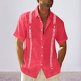 thumbnail image 3 of Fozruso Men's Short Sleeve Linen Shirt Cuban Beach Top Pocket Guayabella Shirt, 3 of 6