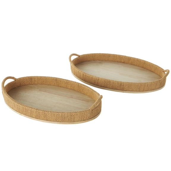 DecMode 21", 18"W Brown Wood Handmade Tray with Wood Base, 2-Pieces