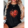thumbnail image 1 of Camiseta deportiva 100 % algodón con diseño de corazón de chocolate y caramelos para San Valentín, para mujer y niña., 1 of 7