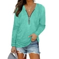 thumbnail image 1 of TRKIYQC, camisetas salvajes a la moda para mujer, camisetas informales de manga larga con cuello en V de Color sólido y cremallera frontal fruncidas, camisetas informales para primavera y otoño TRKIYQC  moda, 1 of 3