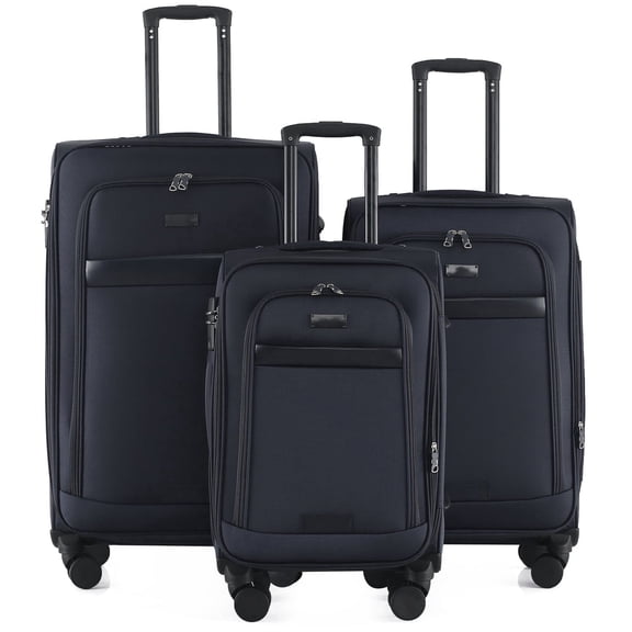 Softside 3-Piece Travel Luggage Set , 20"/24"/28" Built-in Lock Suitcase with 8 Spinner Wheels