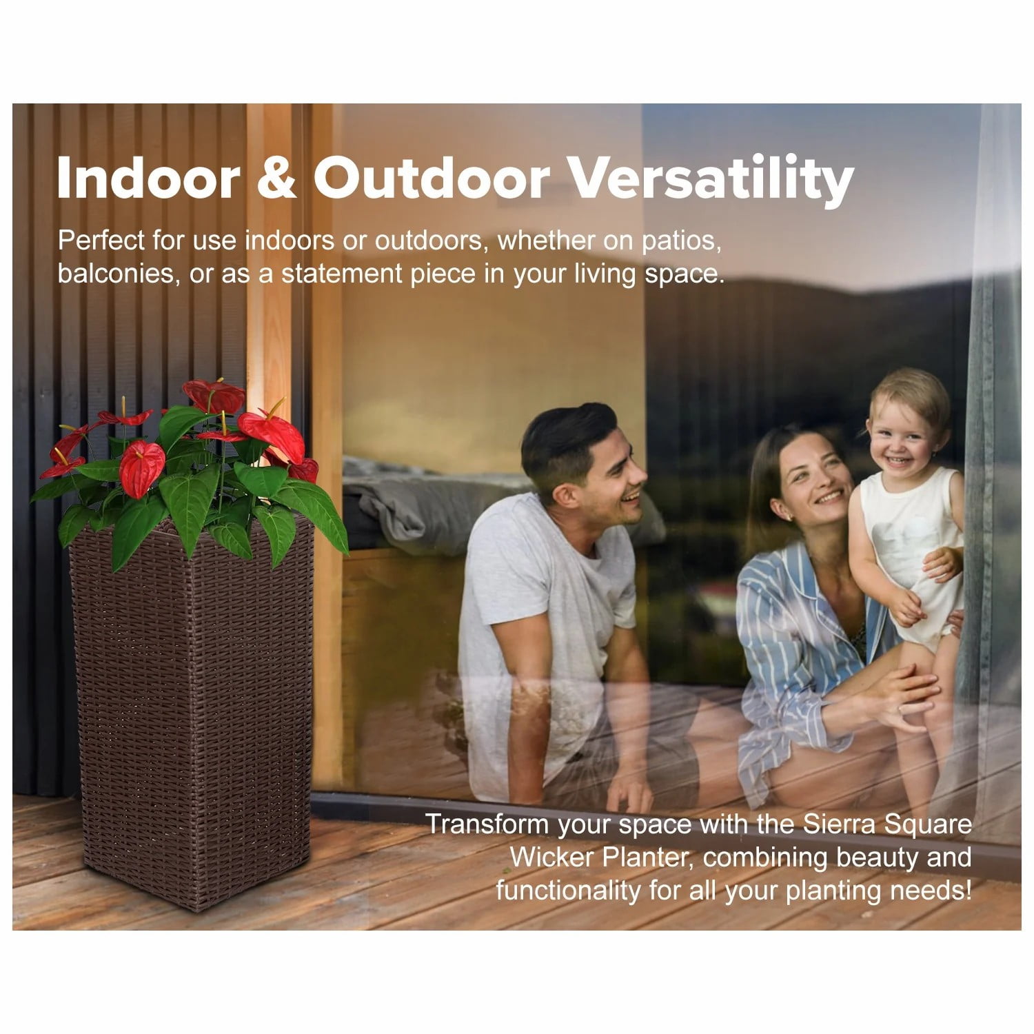Vulcan Sierra Square Wicker Planter 2-piece Set in Brown