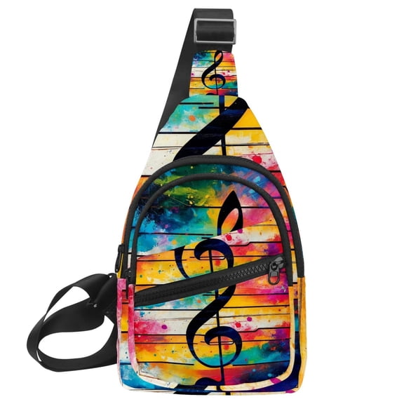 ERJLKXP Tie Dye Music Notes Small Mens Women Crossbody Chest Bag, Travel Over Shoulder Sling Bag Backpack Men Side Bag,Daypack