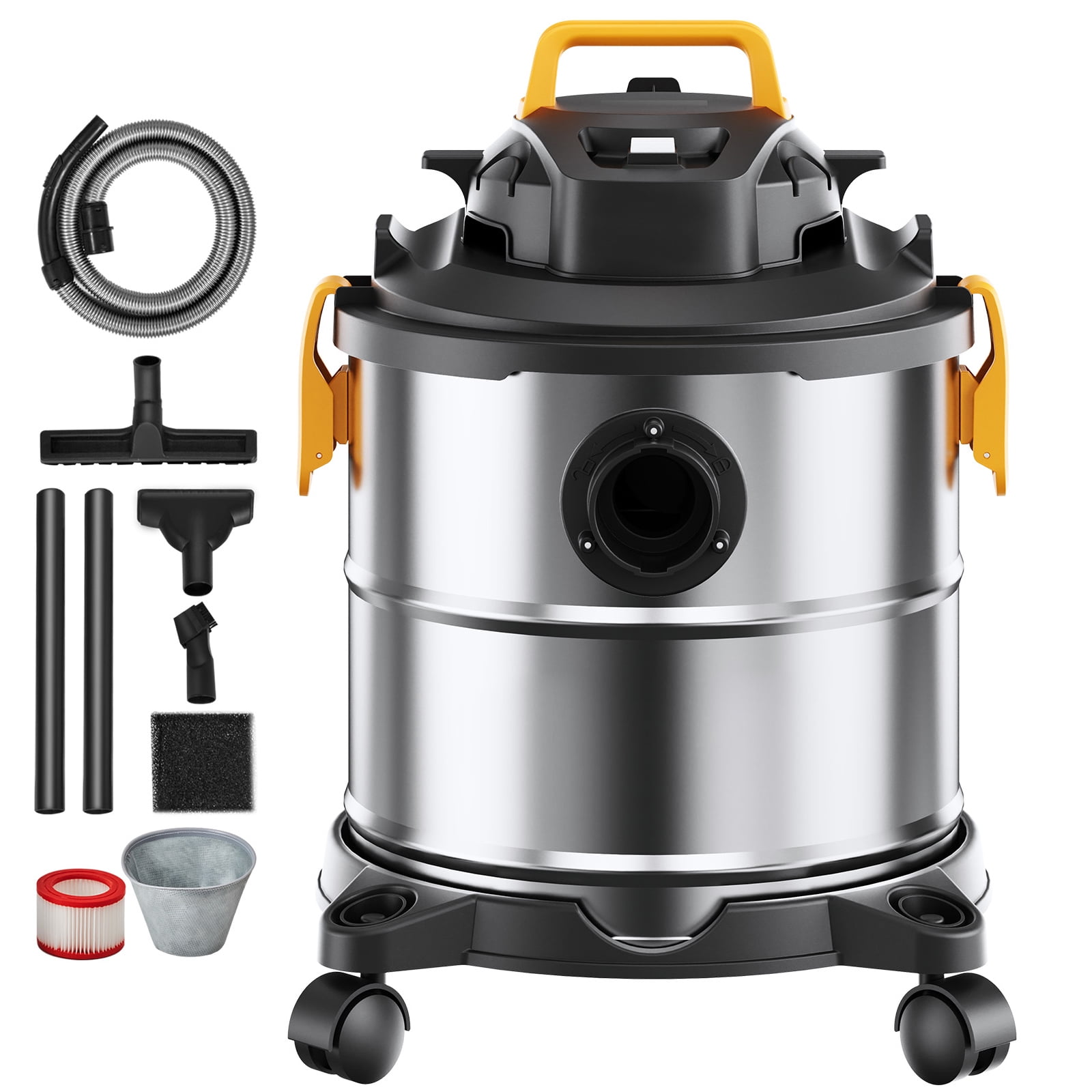 5 Gallon 1800W Stainless Steel Wet/Dry Vacuum – 6 HP Peak Shop Vac
