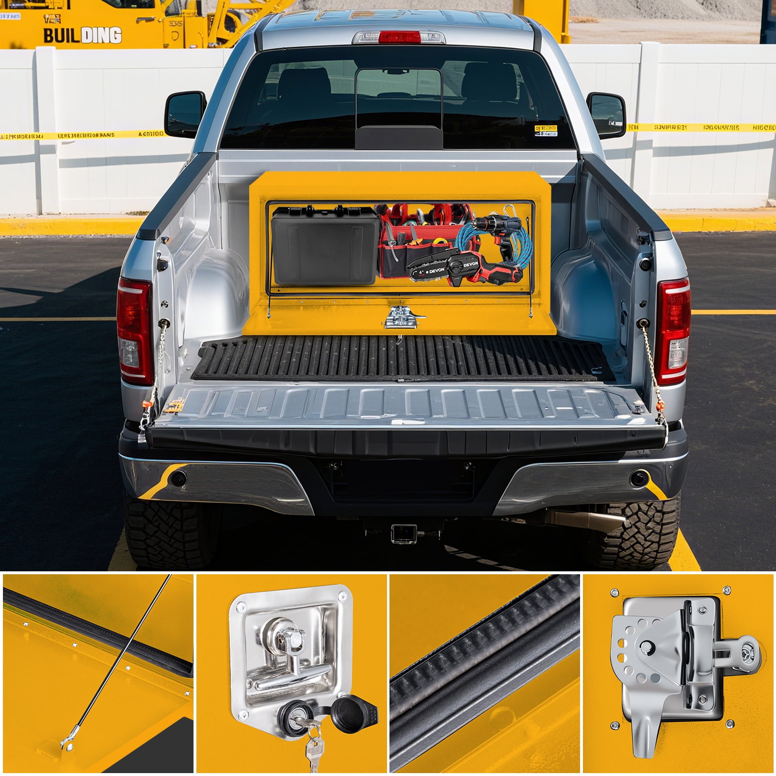 36x14x16 Inch Steel Lockable Waterproof Heavy-Duty Underbody Truck Tool Box for Tools, Under Truck Mounted Space-Saving Design, Yellow