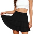 thumbnail image 2 of Lenago Skirts for Women Casual Solid Color Elastic Waist Loose Pleated Ruffle Elastic Waist Skirt, 2 of 7