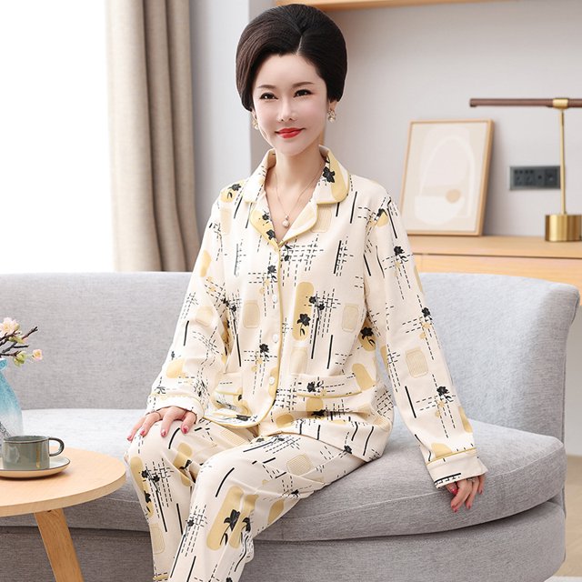 REDHOTYPE Femmes Matures Mode Imprimé Dames Pyjamas Manches Longues Pantalons Coton Grande Taille Col Rond Loungewear Deux Pièces Set