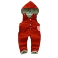 thumbnail image 1 of KIDSCOOL SPACE Baby Denim Overall,Hooded Little Kid Jean Jumper,Red,3-4 Years, 1 of 3