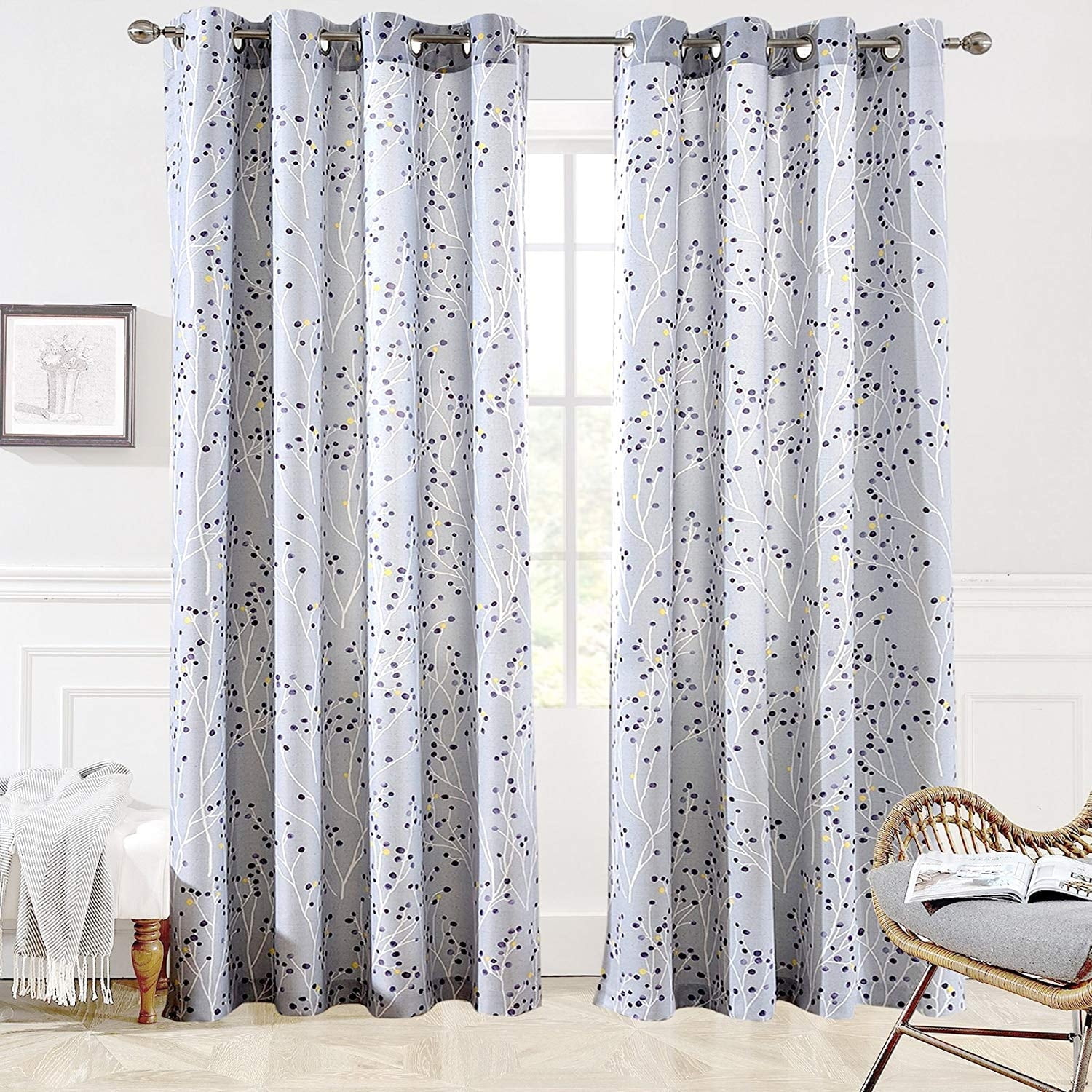DriftAway Harper Ink Floral Pattern Room Darkening Window Curtain Panel Pair
