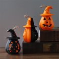 thumbnail image 3 of Paquete de 3 luces LED de calabaza para Halloween, portátiles con sombrero de bruja, cara de fantasma parpadeante para decoración de fiesta, 3 of 5
