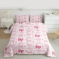 thumbnail image 3 of Feelyou Kawaii Pink Ribbon Bedding Comforter Set for Kids, Fashion Bow-tie Bow Twin Comforter Sets, Cartoon Love Heart Reversible Bedding Set, Luxury Bedroom Decor, 2pcs, 3 of 9