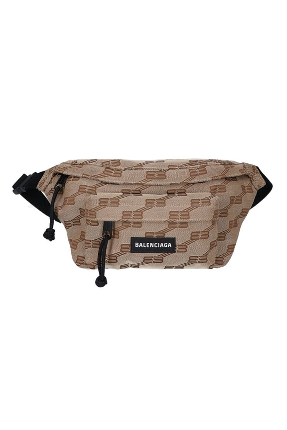 Pre-Owned BALENCIAGA 713042 BB Monogram Jacquard Belt Bum Bag Waist Beige Men's