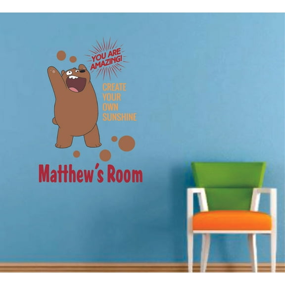We Bare Bears Sunshine Quote Cartoon Customized Wall Decal - Custom Vinyl Wall Art - Personalized Name - Baby Girls Boys Kids Bedroom Wall Decal Room Decor Wall Stickers Decoration Size (20x18 inch)