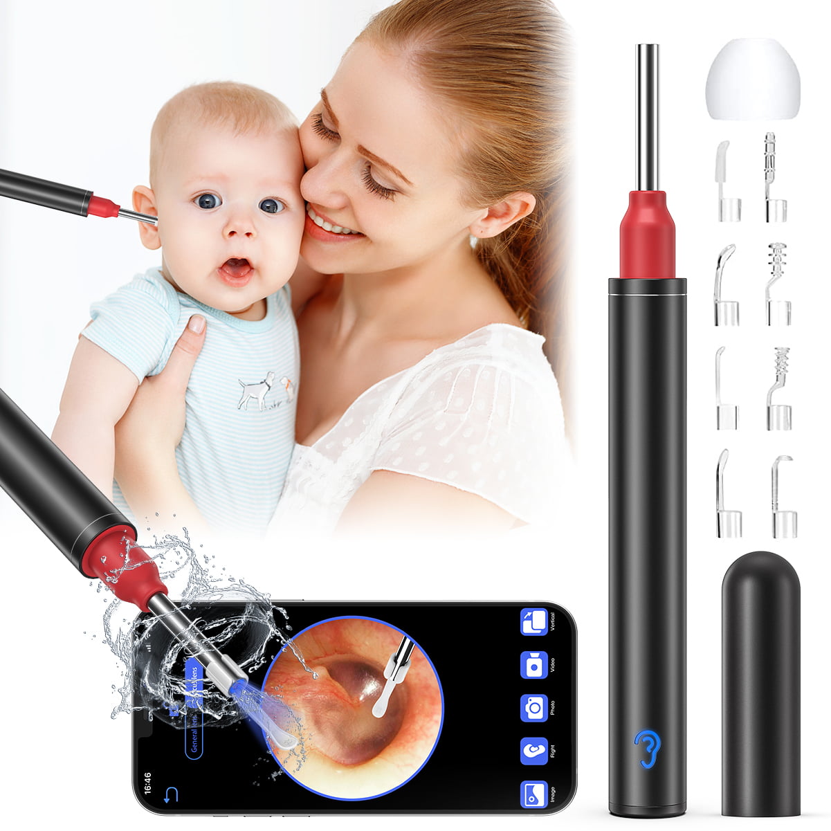 Ear Scope Compatible with iPhone Android iPad for Adults Kids Pets… Waterproof Ear Cleaner Camera with 6 Led Lights Ear Wax Removal Tool Ear Cleaner with 1080P HD Camera 