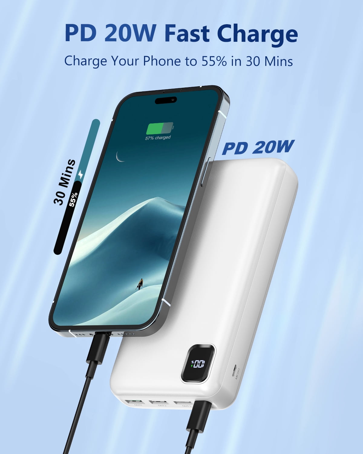 Tilnce 50000mAh Power Bank, 30W PD Fast Charging Portable Charger for iPhone 17 16 15 Pro Max, Samsung Galaxy; High-Capacity Battery Pack for Camping & Emergency