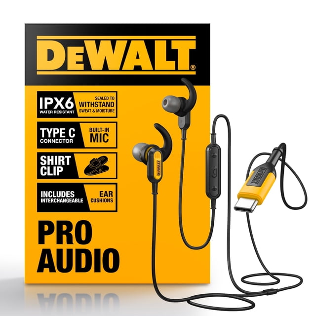 Auriculares con cable DEWALT Heavy Duty Jobsite USB C con micrófono