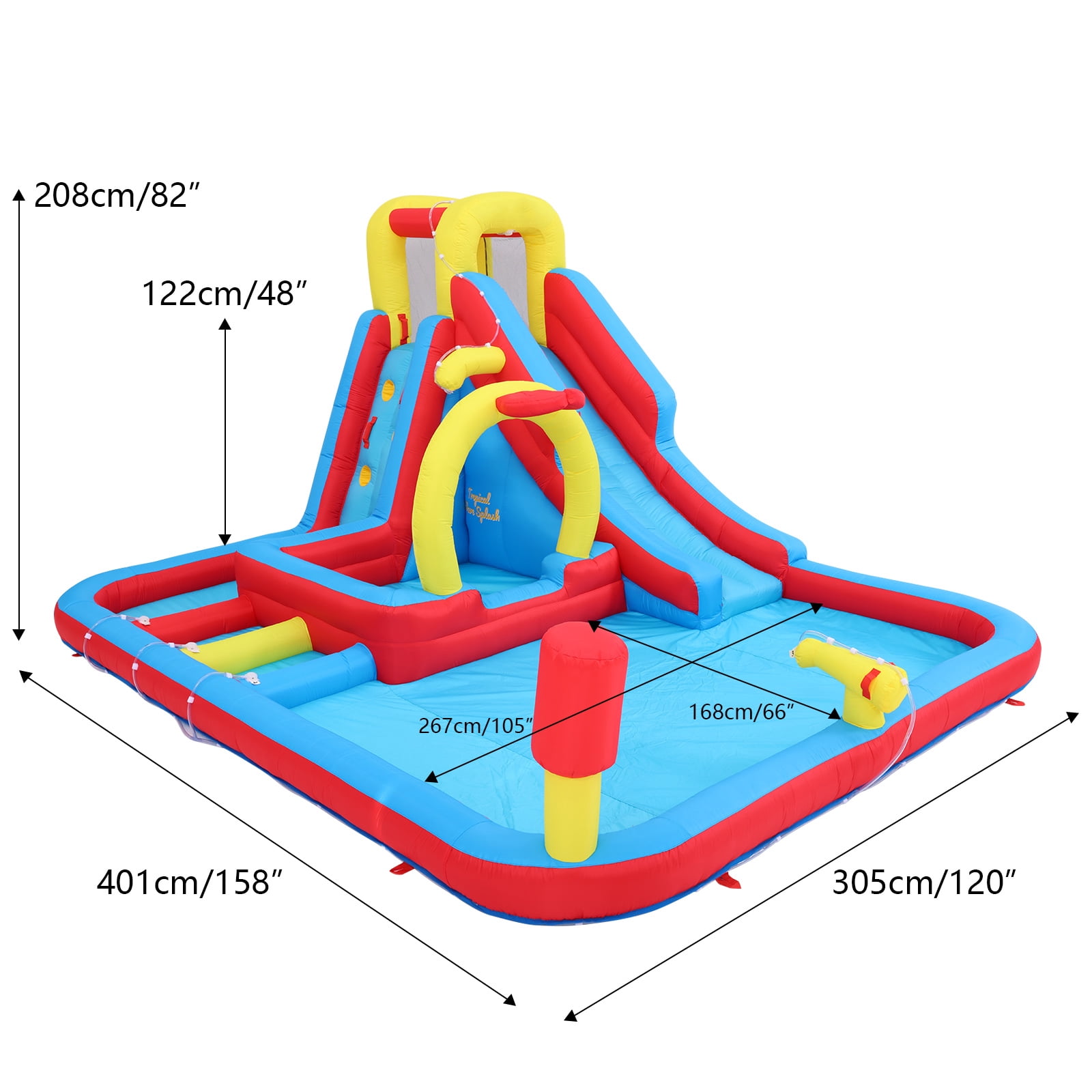Funcid Giant Inflatable Water Slide Obstacle Course for Kids, 3x10FT, Inflatable Bounce with Long Slide, Deep Pool, Climbing Wall, Boxing Game, Basketball Rim, Water Cannon & Blower